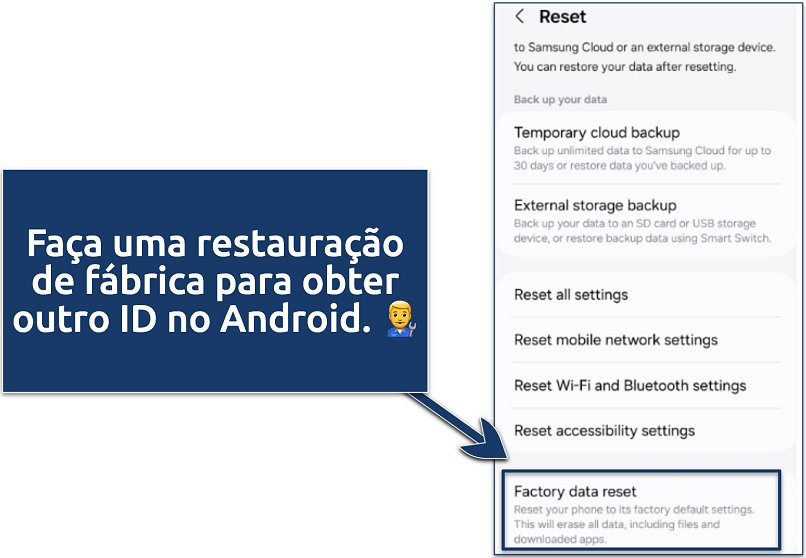 An image of factory data reset in Android settings