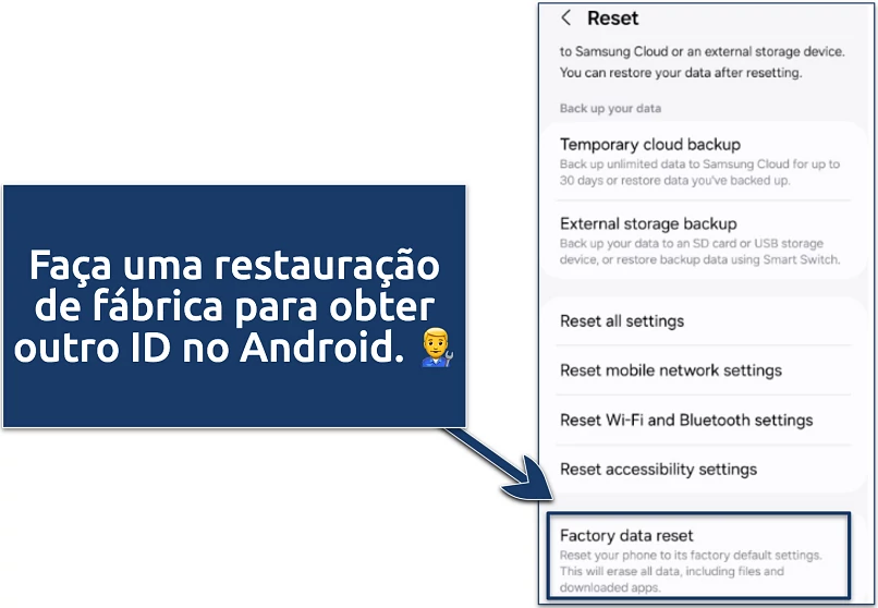An image of factory data reset in Android settings