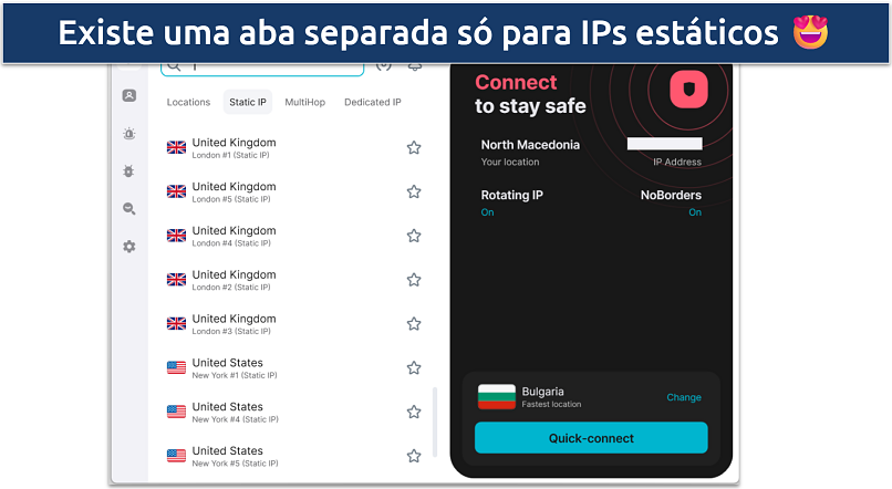 Screenshot of the Surfshark Windows app showing the Static IP tab