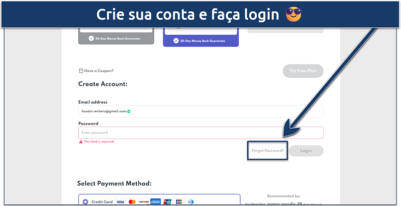 Screenshot of the create account page of PrivadoVPN