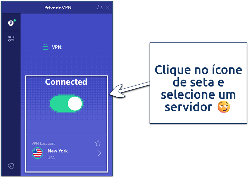 Screenshot of the PrivadoVPN app for Windows connected to the USA New York server